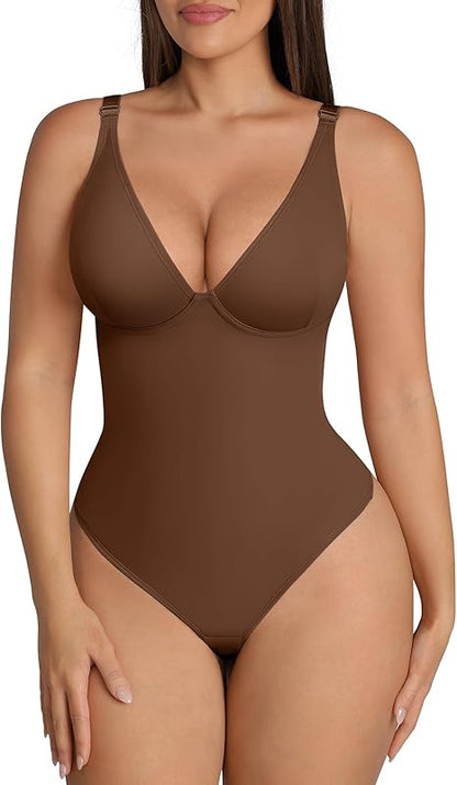 Fonicx Fit™ Deep V Shapewear Bodysuit – Tummy Control Thong Body Shaper for Women