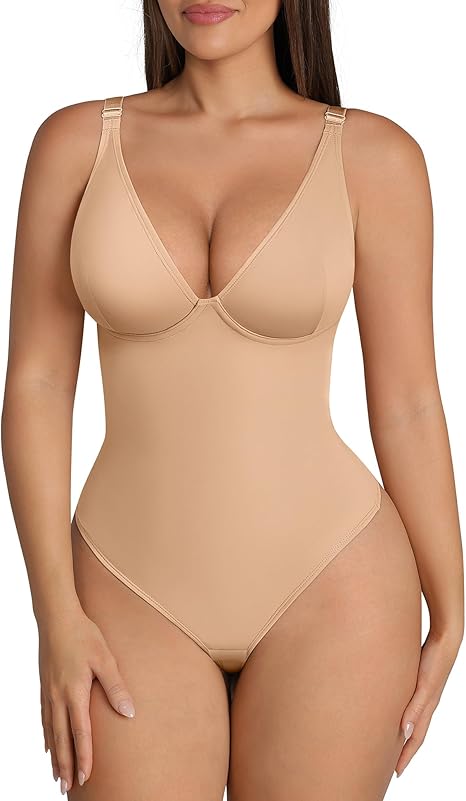 Fonicx Fit™ Deep V Shapewear Bodysuit – Tummy Control Thong Body Shaper for Women