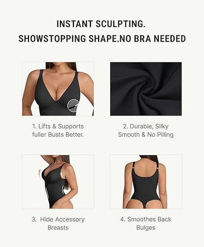 Fonicx Fit™ Deep V Shapewear Bodysuit – Tummy Control Thong Body Shaper for Women