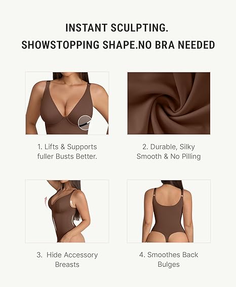 Fonicx Fit™ Deep V Shapewear Bodysuit – Tummy Control Thong Body Shaper for Women