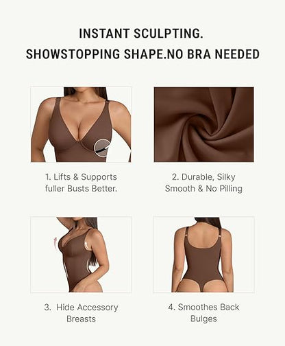 Fonicx Fit™ Deep V Shapewear Bodysuit – Tummy Control Thong Body Shaper for Women