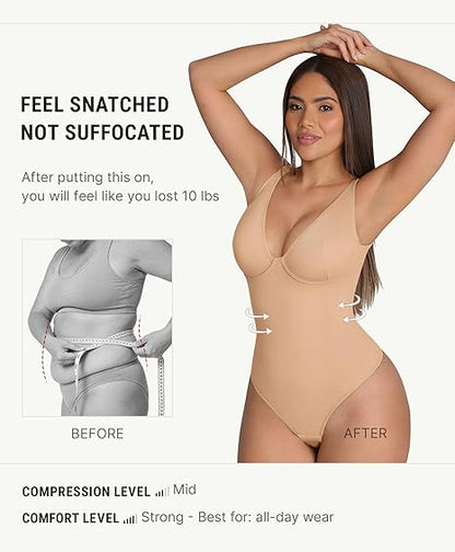 Fonicx Fit™ Deep V Shapewear Bodysuit – Tummy Control Thong Body Shaper for Women