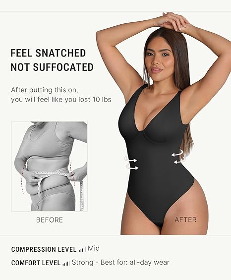 Fonicx Fit™ Deep V Shapewear Bodysuit – Tummy Control Thong Body Shaper for Women