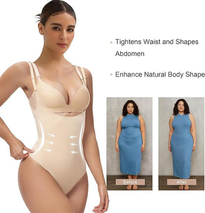 Fonicx Fit™ Open Bust Shapewear Bodysuit – Seamless Tummy Control High Waisted Body Shaper