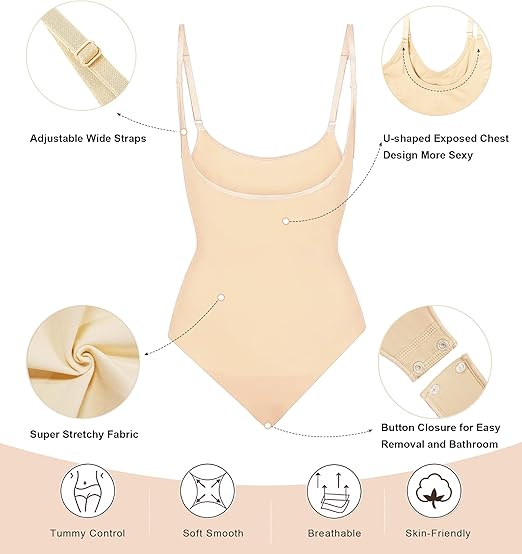 Fonicx Fit™ Open Bust Shapewear Bodysuit – Seamless Tummy Control High Waisted Body Shaper