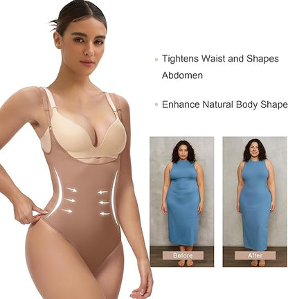 Fonicx Fit™ Open Bust Shapewear Bodysuit – Seamless Tummy Control High Waisted Body Shaper