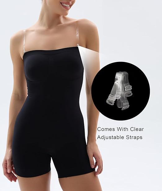Fonicx Fit™ Strapless Shortie Bodysuit – Seamless Tummy Control Shapewear with Removable Straps