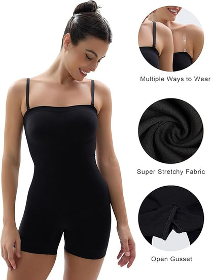 Fonicx Fit™ Strapless Shortie Bodysuit – Seamless Tummy Control Shapewear with Removable Straps