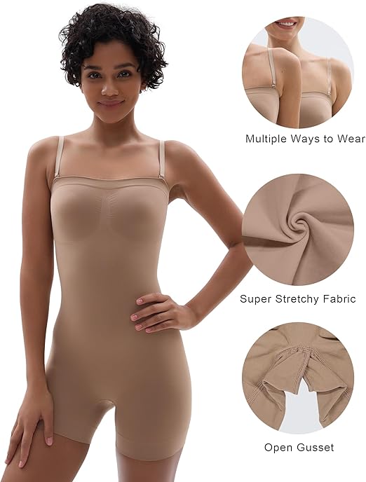 Fonicx Fit™ Strapless Shortie Bodysuit – Seamless Tummy Control Shapewear with Removable Straps
