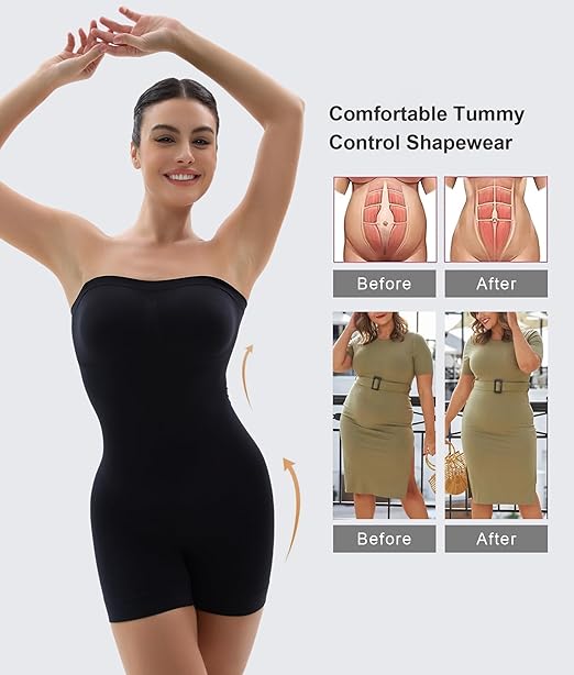 Fonicx Fit™ Strapless Shortie Bodysuit – Seamless Tummy Control Shapewear with Removable Straps