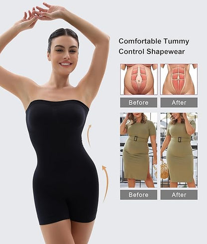 Fonicx Fit™ Strapless Shortie Bodysuit – Seamless Tummy Control Shapewear with Removable Straps