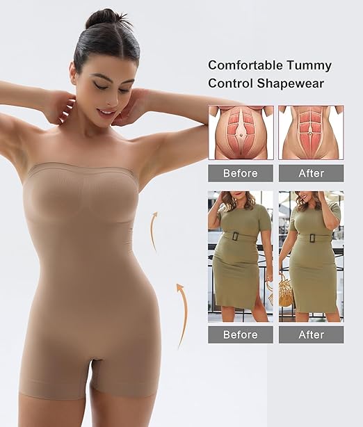Fonicx Fit™ Strapless Shortie Bodysuit – Seamless Tummy Control Shapewear with Removable Straps