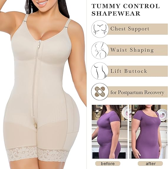 Fonicx Fit™ Colombian Postpartum Shapewear – Tummy Control Butt Lifter Body Shaper with Zipper Crotch